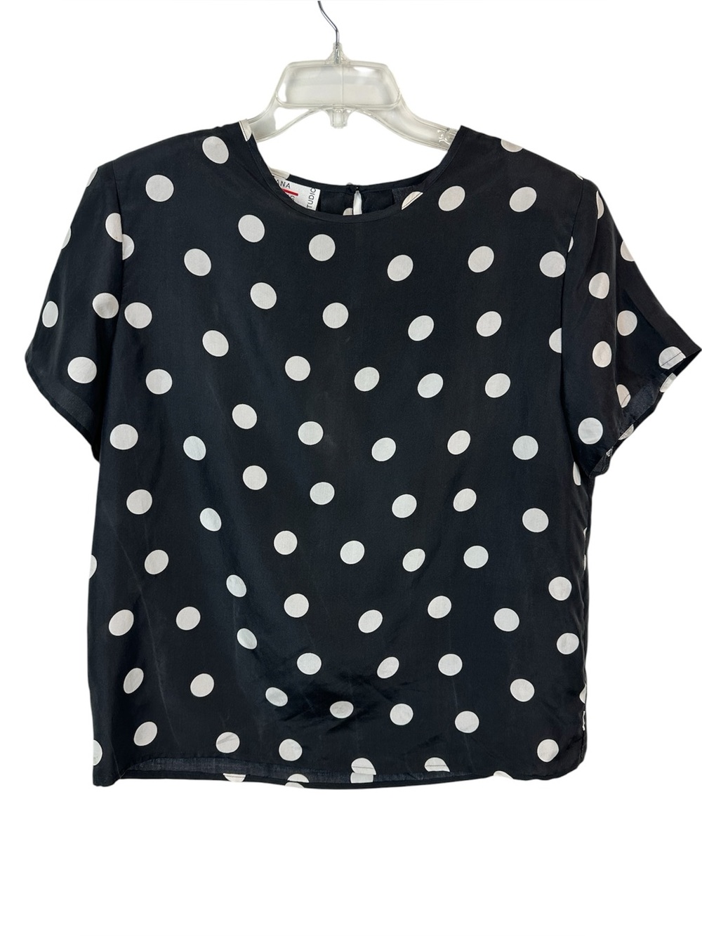 Vintage Silk Polka Dot Blouse Black White Large Made in Korea Parisian Chic Top
